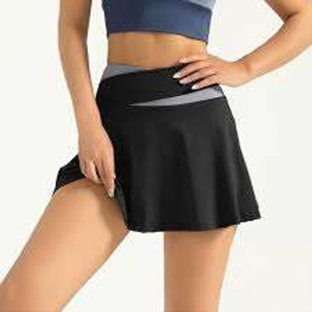 Athletic Crossover Waist Skort Black Grey Flared Tennis Golf Mini Skirt 26